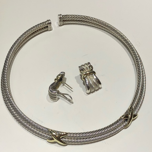 David Yurman Gold and Silver Two Tone Cable Necklace and Earring Set! - Picture 4 of 8